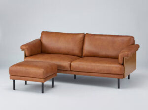 オットマン付きレザーソファー