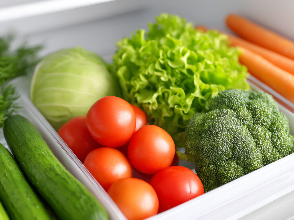 野菜室にきれいに並べられた新鮮な野菜